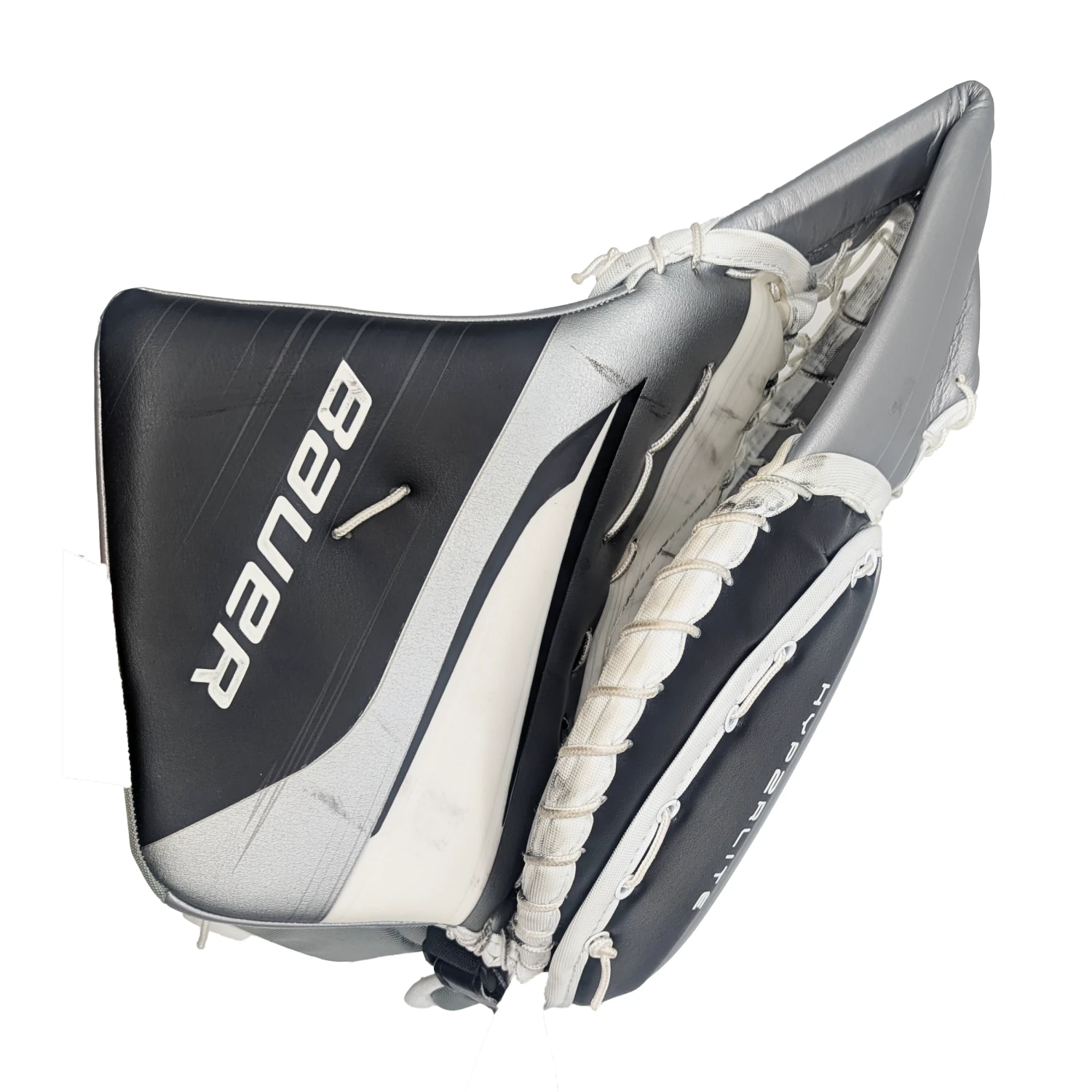 Bauer Vapor Hyperlite 2 - AHL Used Pro Stock Goalie Glove (White/Black/Silver) 3 Bauer Vapor Hyperlite 2 - AHL Used Pro Stock Goalie Glove (White/Black/Silver) - Image 3