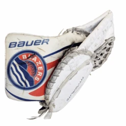 Bauer Vapor Hyperlite - Used WHL Pro Stock Goalie Trapper (White/Navy/Orange) -Hockey Stick Market H30344671