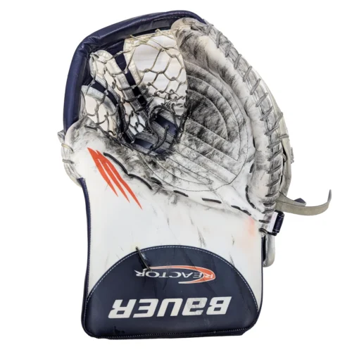 Bauer Vapor Hyperlite - Used WHL Pro Stock Goalie Trapper (White/Navy/Orange) *Dressed As Reactor*