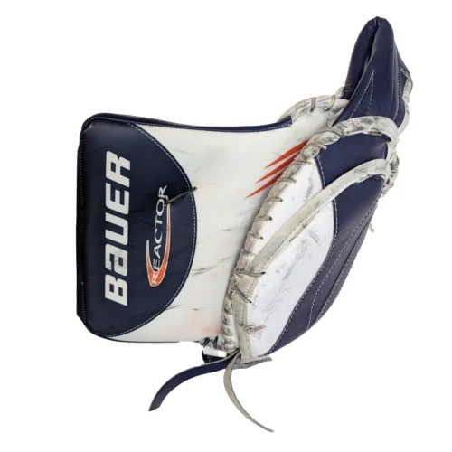 Bauer Vapor Hyperlite - Used WHL Pro Stock Goalie Trapper (White/Navy/Orange) *Dressed As Reactor* 5 Bauer Vapor Hyperlite - Used WHL Pro Stock Goalie Trapper (White/Navy/Orange) *Dressed As Reactor* -Hockey Stick Market H30344703