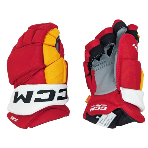 CCM HGJSPP - NHL Pro Stock Glove - Calgary Flames (Red/Yellow/White)
