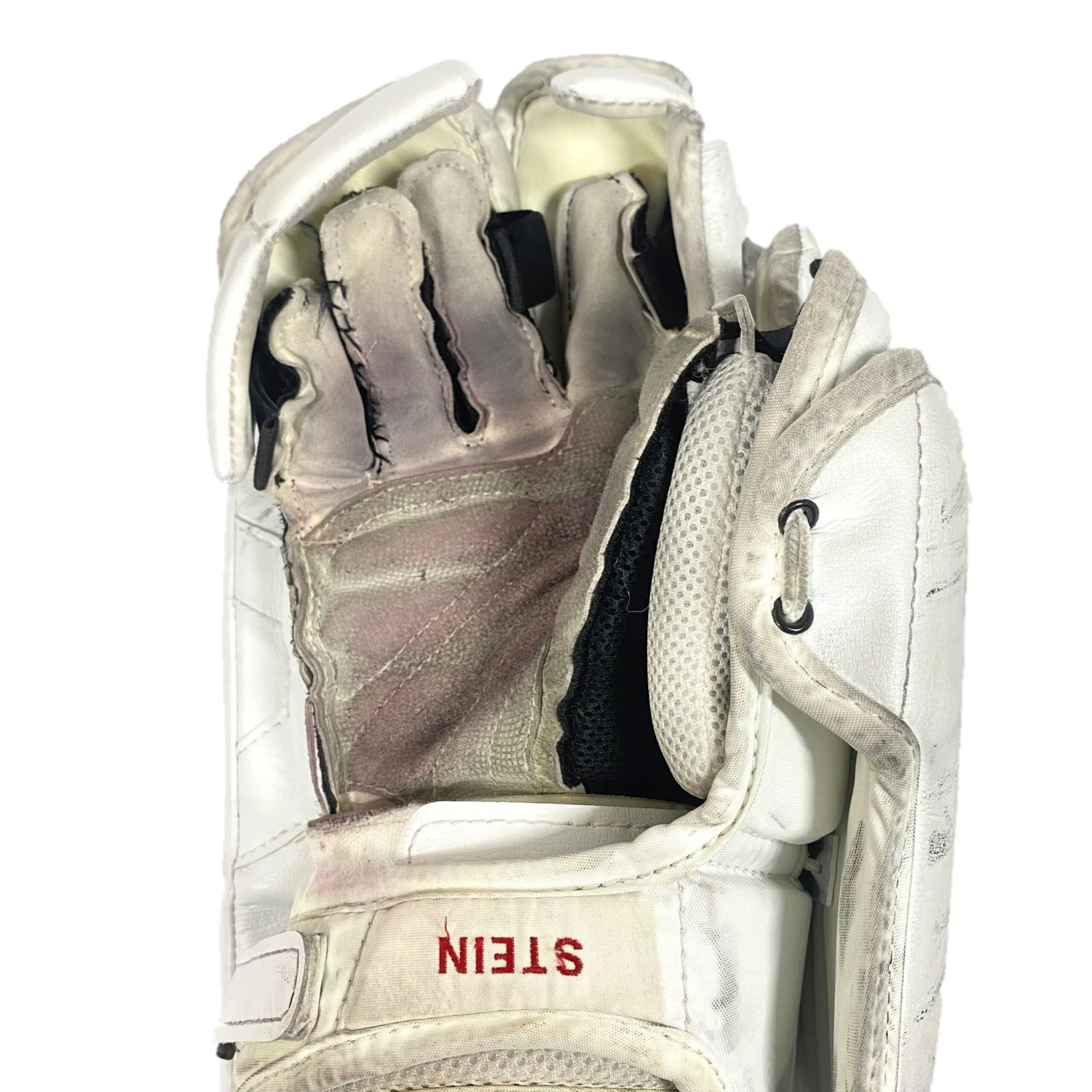 Vaughn Velocity V9 - Used Pro Stock Goalie Blocker (White/Red/Yellow) 3 Vaughn Velocity V9 - Used Pro Stock Goalie Blocker (White/Red/Yellow) - Image 3