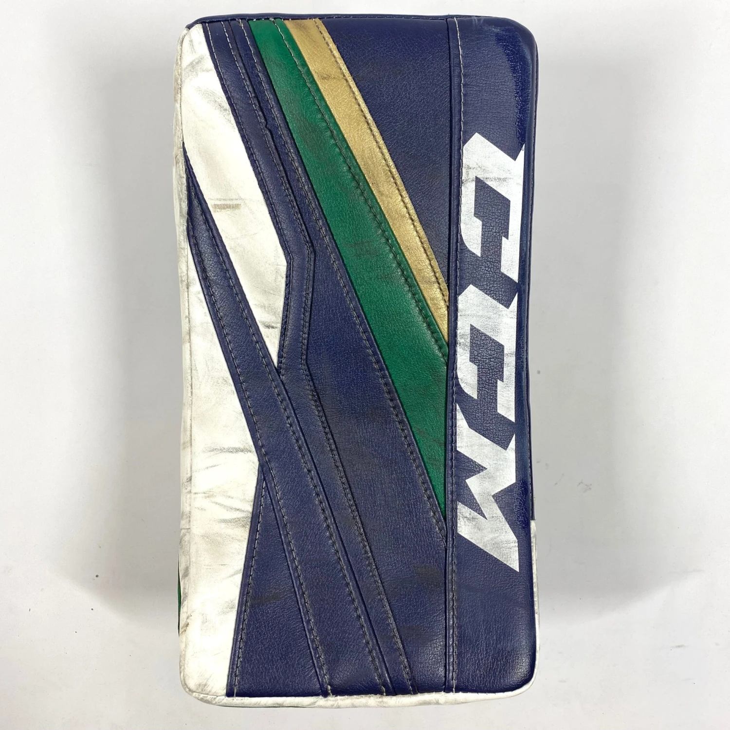 CCM Extreme Flex III - Used Pro Stock Goalie Blocker (Navy/Green/Gold) 1 CCM Extreme Flex III - Used Pro Stock Goalie Blocker (Navy/Green/Gold)