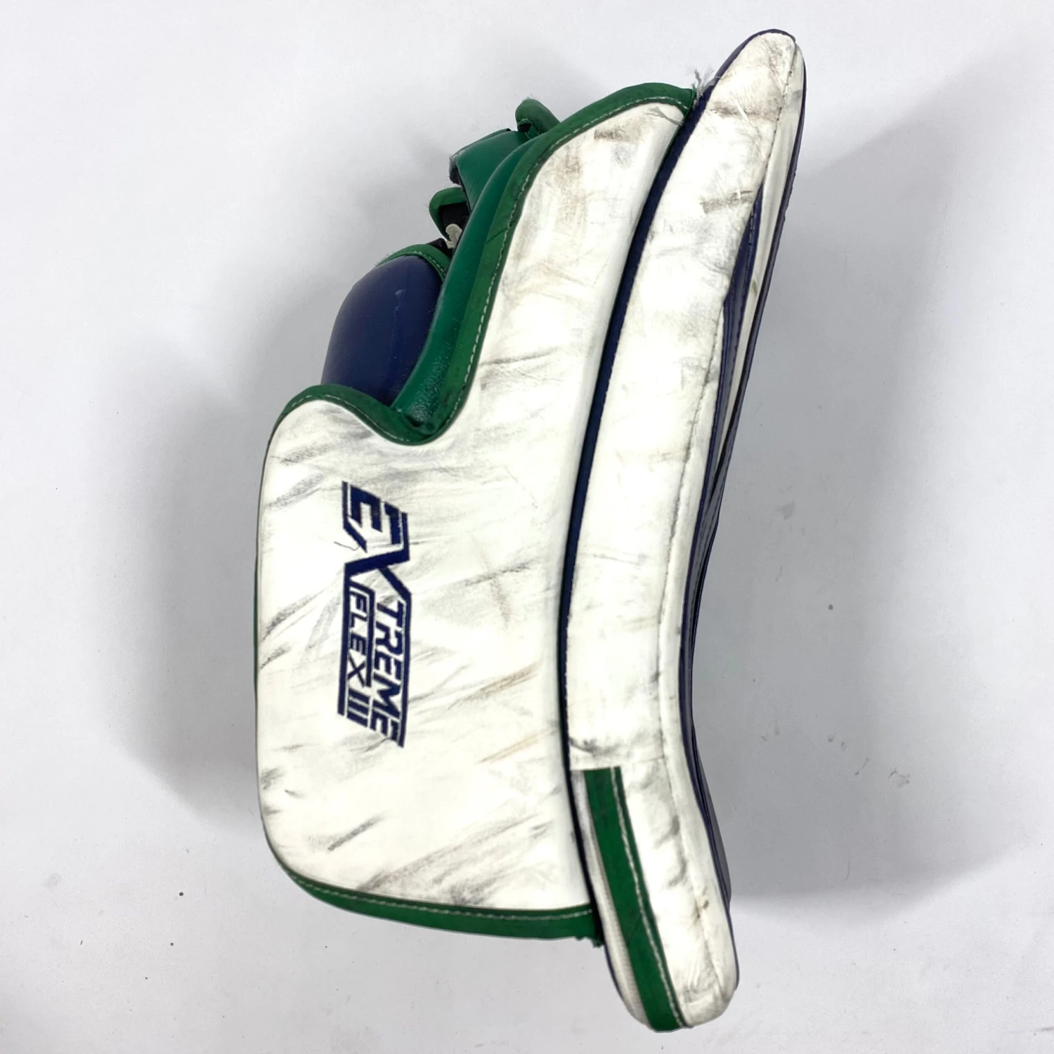 CCM Extreme Flex III - Used Pro Stock Goalie Blocker (Navy/Green/Gold) 2 CCM Extreme Flex III - Used Pro Stock Goalie Blocker (Navy/Green/Gold) - Image 2