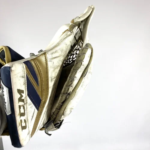 CCM Premier II - Used Pro Stock Goalie Glove (White/Gold/Navy) -Hockey Stick Market Photo2023 06 15 33509PM scaled