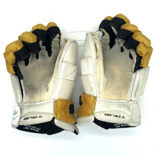 True Catalyst 9X - Used NHL Pro Stock Gloves - Vegas Golden Knights - Nicolas Hague (White/Gold) -Hockey Stick Market Photo2023 07 31 44133PM scaled