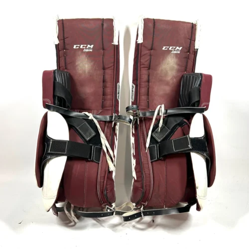 CCM Extreme Flex 4 - Used Pro Stock Senior Goalie Pads (White/Maroon) -Hockey Stick Market Photo2023 11 08 40708PM scaled