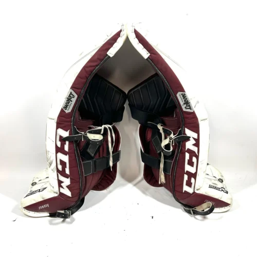 CCM Extreme Flex 4 - Used Pro Stock Senior Goalie Pads (White/Maroon) -Hockey Stick Market Photo2023 11 08 40729PM scaled