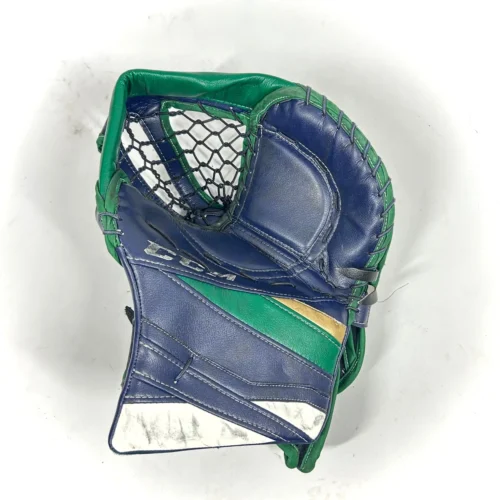 CCM Extreme Flex III - Used Pro Stock Goalie Glove (Blue/Green/White)