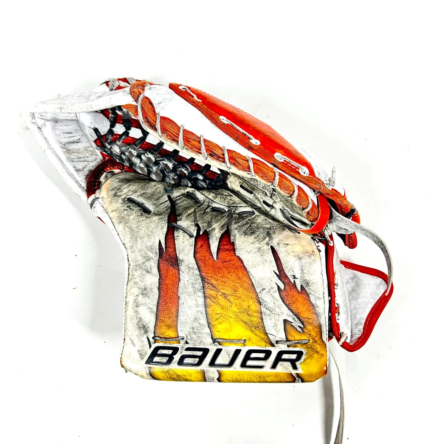 Bauer Supreme UltraSonic - Used Pro Stock Goalie Glove (White/Orange) 1 Bauer Supreme UltraSonic - Used Pro Stock Goalie Glove (White/Orange)