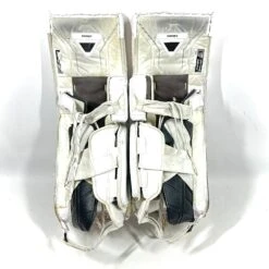 Bauer Supreme Mach - Used OHL Pro Stock Goalie Pads (White/Black/Yellow) -Hockey Stick Market Photo2024 02 09 102940AM