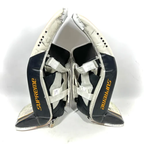 Bauer Supreme Mach - Used OHL Pro Stock Goalie Pads (White/Black/Yellow) 8 Bauer Supreme Mach - Used OHL Pro Stock Goalie Pads (White/Black/Yellow) -Hockey Stick Market Photo2024 02 09 103017AM scaled