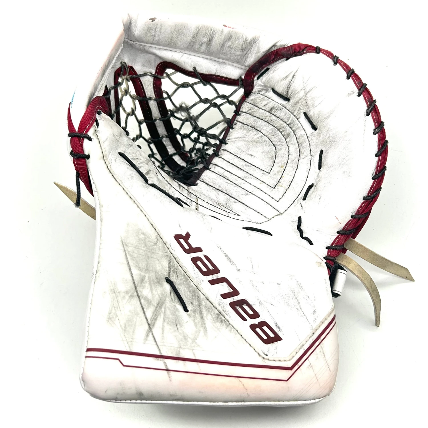 Bauer Supreme Mach - Used Pro Stock Goalie Glove (White/Red) 1 Bauer Supreme Mach - Used Pro Stock Goalie Glove (White/Red)