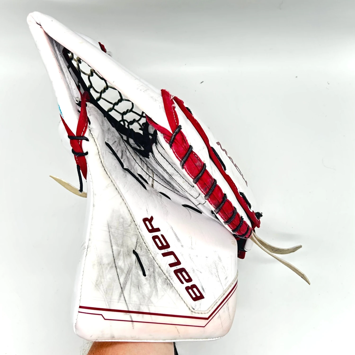 Bauer Supreme Mach - Used Pro Stock Goalie Glove (White/Red) 3 Bauer Supreme Mach - Used Pro Stock Goalie Glove (White/Red) - Image 3