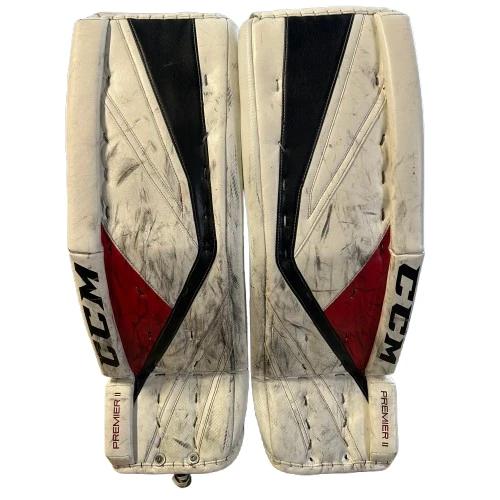 CCM Premier II - Used Pro Stock Goalie Pads (White/Red/Black) 1 CCM Premier II - Used Pro Stock Goalie Pads (White/Red/Black)