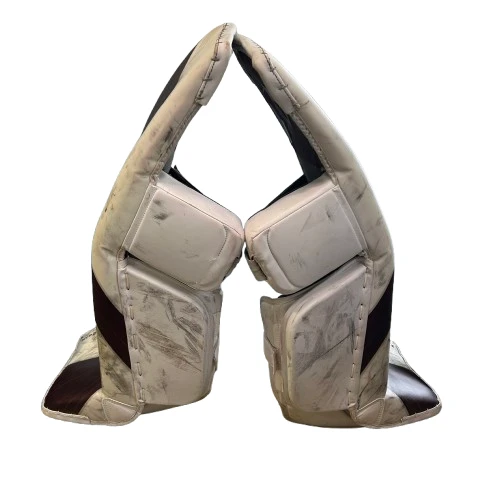 Bauer Vapor Hyperlite 2 - Used Pro Stock Goalie Pads (White/Maroon) 2 Bauer Vapor Hyperlite 2 - Used Pro Stock Goalie Pads (White/Maroon) - Image 2