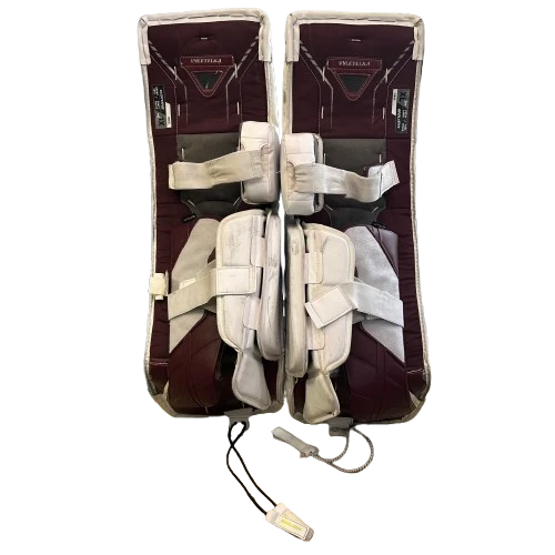 Bauer Vapor Hyperlite 2 - Used Pro Stock Goalie Pads (White/Maroon) 3 Bauer Vapor Hyperlite 2 - Used Pro Stock Goalie Pads (White/Maroon) - Image 3