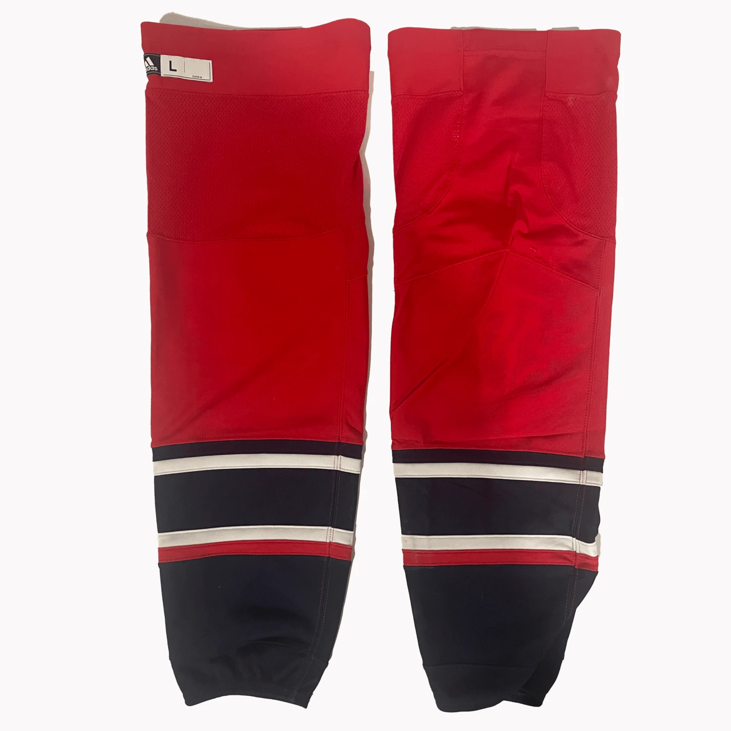 NHL - Used Pro Stock Adidas Hockey Socks - Washington Capitals (Red/Navy) 1 NHL - Used Pro Stock Adidas Hockey Socks - Washington Capitals (Red/Navy)