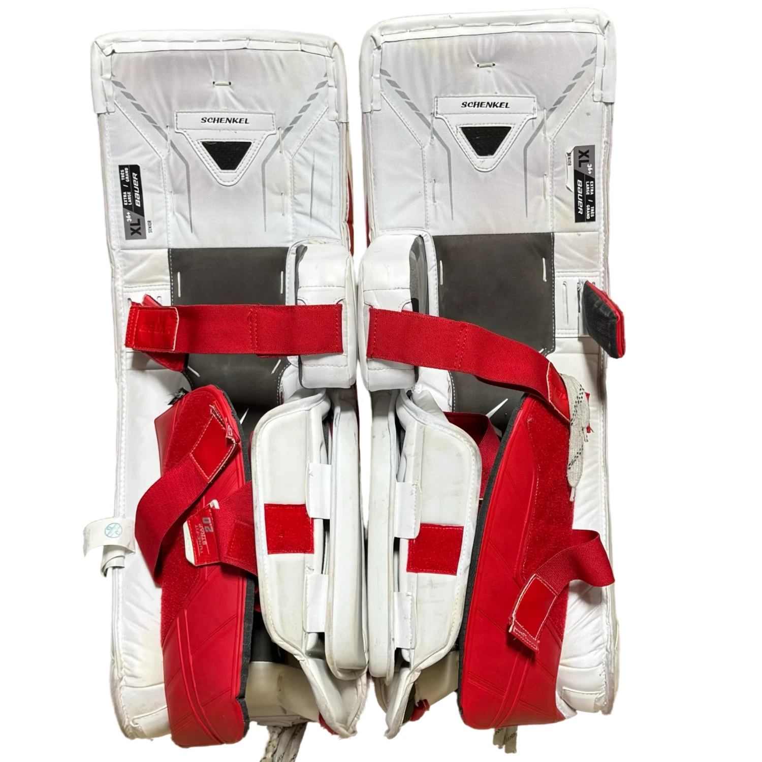 Used - Bauer Vapor Hyperlite Pro Stock Goalie Pads (White/Red) 2 Used - Bauer Vapor Hyperlite Pro Stock Goalie Pads (White/Red) - Image 2