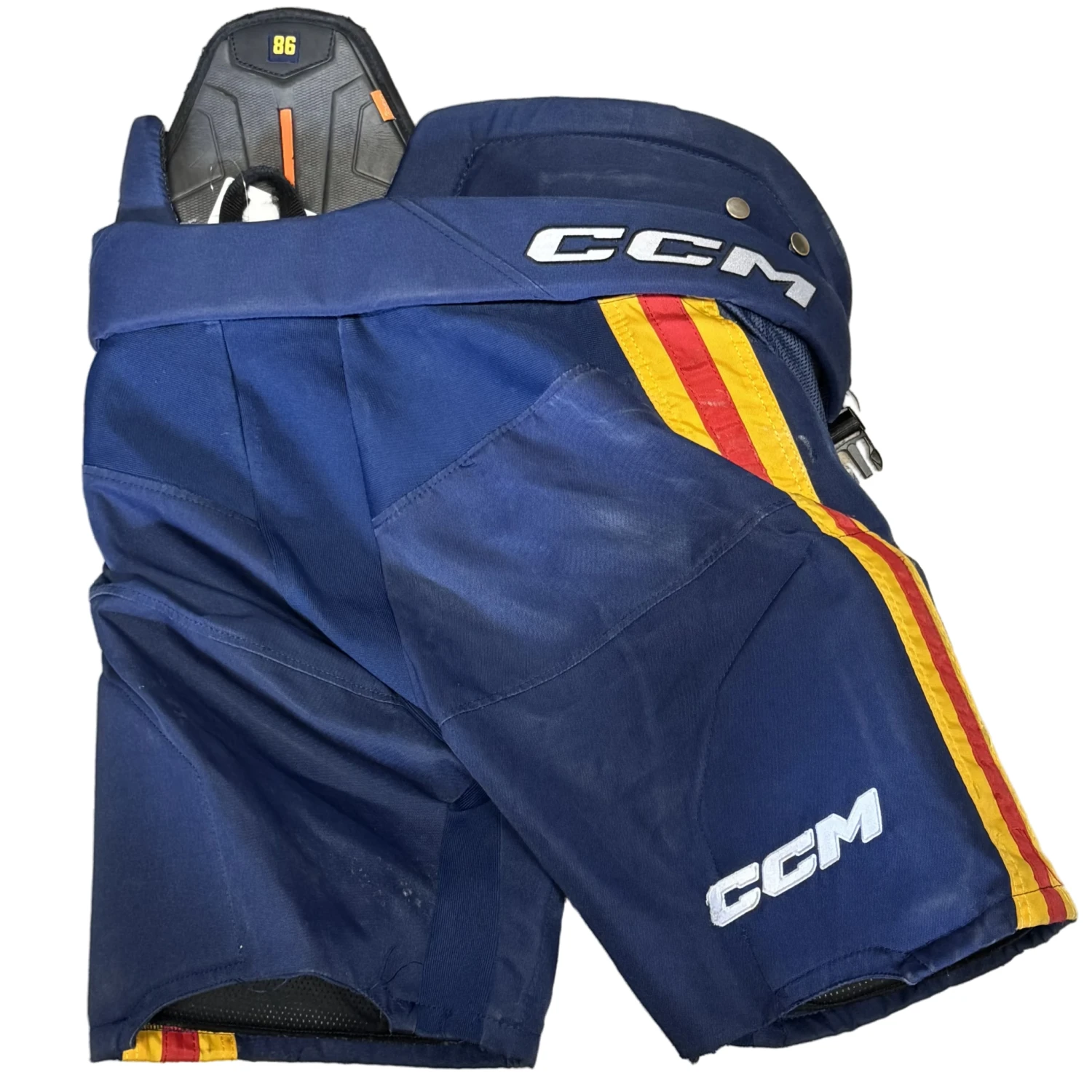 CCM HPTK - Used Pro Stock Hockey Pants (Navy/Yellow/Red) 2 CCM HPTK - Used Pro Stock Hockey Pants (Navy/Yellow/Red) - Image 2