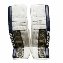 CCM Extreme Flex 5 - Used NCAA Pro Stock Goalie Pads (White/Navy/Gold)
