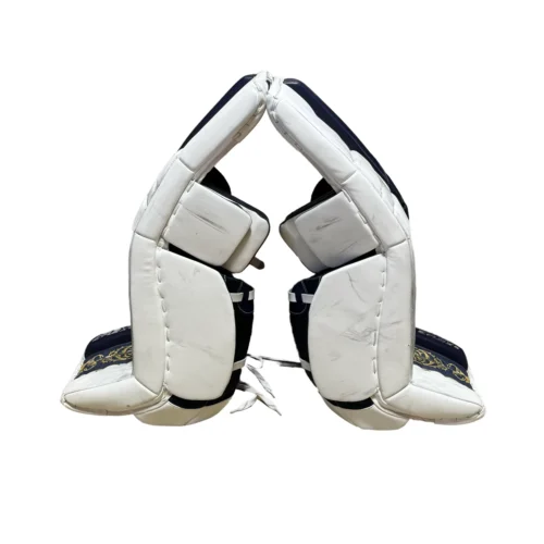 CCM Extreme Flex 5 - Used NCAA Pro Stock Goalie Pads (White/Navy/Gold) 7 CCM Extreme Flex 5 - Used NCAA Pro Stock Goalie Pads (White/Navy/Gold) -Hockey Stick Market craiyon 103709 image