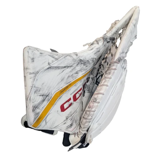 CCM Extreme Flex 6 - Used AHL Pro Stock Goalie Glove (White/Red/Yellow) -Hockey Stick Market pro1