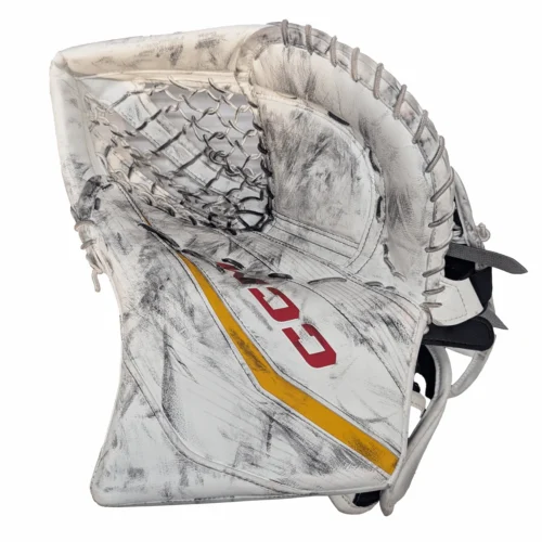 CCM Extreme Flex 6 - Used AHL Pro Stock Goalie Glove (White/Red/Yellow)