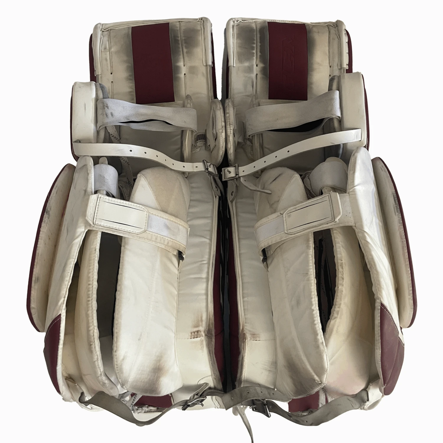 CCM Extreme Flex 5 - Used Pro Stock Goalie Pads (Burgundy/White) 3 CCM Extreme Flex 5 - Used Pro Stock Goalie Pads (Burgundy/White) - Image 3